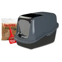 Peewee EcoHus Kattenbak - startpakket - Zwart/Antraciet - 56 x 39 x 38 cm