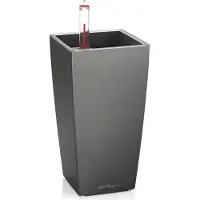 Lechuza MINI-CUBI - Premium tafelpot - Plantenbak - met uitneembare binnenbak - met bewateringssysteem - ALL-IN-ONE set met LECHUZA-PON - antraciet metallic