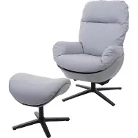 Mendler Relaxfauteuil + hocker -L12, TV-fauteuil, schommelstoel, draaifunctie, metaal stof/textiel ~ lichtgrijs