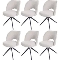 Mendler Set van 6 eetkamerstoelen -N72, gestoffeerde keukenstoel, draaibaar met automatische terugvering, stof/textiel (420g/m²) Oeko-Tex ~ crème
