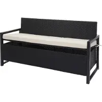 Mendler Poly-rattan 3-zitsbank -F39, tuinbank kistbank, opbergvak zitkussens ~ antraciet, kussens crème