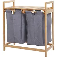 MCW Wasmand -B83, wassorteerder Wasmand, bamboe 2 compartimenten 74x64x33cm 70l ~ donkergrijs