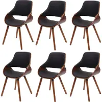 Mendler Set van 6 eetkamerstoelen -D23, keukenstoel, retrodesign ~ kunstleer zwart