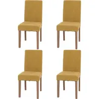 Mendler Set van 4 eetkamerstoelen Littau, keukenstoel met hoge rugleuning, stof/textiel chenille hout ~ geel, naturelkleurige poten