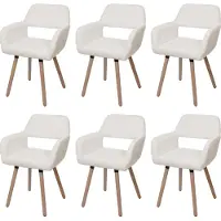 MCW Set van 6 eetkamerstoelen -A50 II, keukenstoel gestoffeerde stoel, hout stof/textiel chenille (465 g/m²) MVG ~ crème