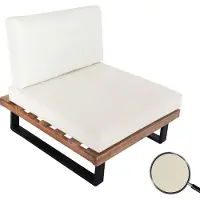 MCW Loungestoel -H54, tuinstoel, gesponnen polyaciahout MVG-gecertificeerd aluminium ~ lichtbruin, bekleding crèmewit