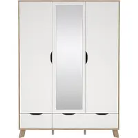 Ebuy24 Ikast kledingkast 201x148x58cm, 2 deuren, 1 spiegeldeur, 2 lades eiken decor, wit.
