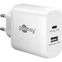 Goobay USB multipoort snellader | 2 poorten | USB-A & USB-C | 45W | GaN | Power Delivery | Wit