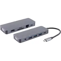 S-Impuls USB-C multiport dock | HDMI 4K 30Hz, VGA, USB-A+C, RJ45, 3,5mm en SD | PD 100W | aluminium | 0,15 meter