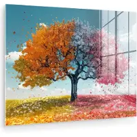 MuchoWow Glasschilderij 160x120 cm - Schilderij acrylglas - Boom - Kleurrijk - Natuur - Levensboom - Foto op glas - Muurdecoratie woonkamer - Wanddecoratie slaapkamer - Schilderijen