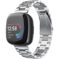 Strap-it Stalen Schakel Bandje – Geschikt voor Fitbit Versa 4 / Sense 2 – Zilver