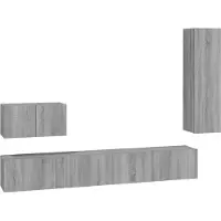 The Living Store vidaXL Klassieke Meubels - TV Meubel - 4-delige Tv-meubelset bewerkt hout grijs sonoma eikenkleurig - Grijze Meubels - Houten Meubels - Salontafel
