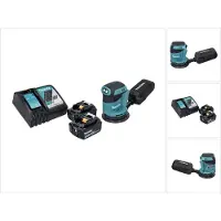 Makita Slijpmachine + polijstmachine, DBO 180 RG Accu Vlakschuurmachine 18 V 125 mm + 2x Accu 6.0 Ah + Lader (Excentrische schuurmachine)