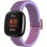 Strap-it Smartwatch bandje - Elastisch nylon bandje geschikt voor Fitbit Versa 3 / Versa 4 / Fitbit Sense / Sense 2 - lila