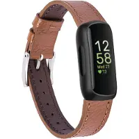 Strap-it Leer Smartwatch bandje - Geschikt voor Fitbit Inspire 3 leren bandje - bruin - Horlogeband / Polsband / Armband