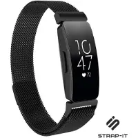 Strap-it Milanees Smartwatch bandje - Geschikt voor Fitbit Inspire / Inspire HR / Inspire 2 Milanese band - zwart - Horlogeband / Polsband / Armband - Maat: Maat S