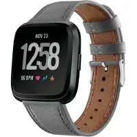 Strap-it Leer Smartwatch bandje - Geschikt voor Fitbit Versa / Versa 2 leren bandje - grijs - Horlogeband / Polsband / Armband