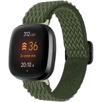 Strap-it Smartwatch bandje - Elastisch nylon bandje geschikt voor Fitbit Versa 3 / Versa 4 / Fitbit Sense / Sense 2 - groen