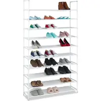 Relaxdays schoenenrek - 10 etages - 50 paar - 175,5x100x29 cm - metaal - stof - wit