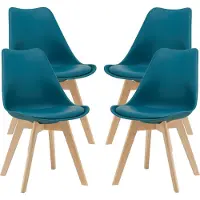 En.casa Eetkamerstoel Dubrovnik set van 4 kunstleer en beuken turquoise
