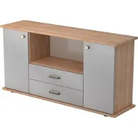 Hjh OFFICE PRO KAPA SB | Dressoir | met deuren + laden - Walnoot/Zilver Sideboard Greeplijst kunststof
