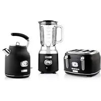 WESTINGHOUSE Retro ontbijtset, broodrooster met 2 sleuven, waterkoker, staafmixer, Waterkoker, Zwart