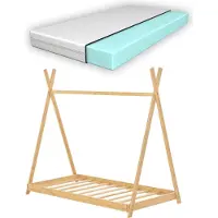 En.casa Kinderbed Vimpeli tipi met matras bamboe 80x160 cm houtkleurig