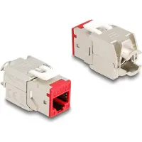 DeLOCK Keystone-module, RJ45-connector naar LSA-klemmen, Cat.6A, gereedschaploos, rood, set van 10 stuks