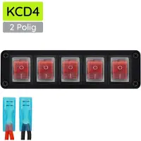 Proride Wipschakelaar ON-OFF KCD4 - 2 Polig - 250V/16A - Inbouwpaneel 5-voudig - Met kabel en kapje - Rood