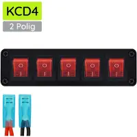 Proride Wipschakelaar ON-OFF KCD4 - 2 Polig - 250V/16A - Inbouwpaneel 5-voudig - Met aansluitkabel - Rood