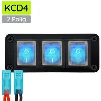 Proride Wipschakelaar ON-OFF KCD4 - 2 Polig - 250V/16A - Inbouwpaneel 3-voudig - Met kabel en kapje - Blauw indicatielampje