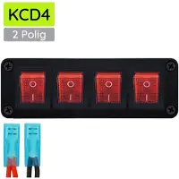 Proride Wipschakelaar ON-OFF KCD4 - 2 Polig - 250V/16A - Inbouwpaneel 4-voudig - Met aansluitkabel - Rood