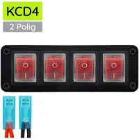Proride Wipschakelaar ON-OFF KCD4 - 2 Polig - 250V/16A - Inbouwpaneel 4-voudig - Met kabel en kapje - Rood