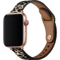 Strap-it Slank leren bandje - geschikt voor Apple Watch Series 1/2/3/4/5/6/7/8/9/10/11/SE/SE2/SE3 - leopard / luipaard print - bandje leer met druksluiting voor iWatch maat: 38 / 40 / 41 / 42mm