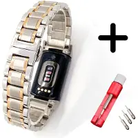 Strap-it Geschikt voor Fitbit Charge 5 / Fitbit Charge 6 bandje metaal zilver en rosé goud schakels + toolkit