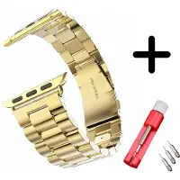 Strap-it Stalen schakel band - Geschikt voor Apple Watch (Series 12/11/10), (SE 3/2/1), (Series 9/8/7/6/5/4) - 38/40/41/42mm - Goud - Metalen band met RVS vlindersluiting - Met inkorter toolkit