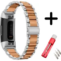 Strap-it Bandje staal zilver/rosé goud + toolkit geschikt voor Fitbit Charge 3 / 4
