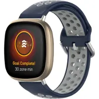 Strap-it Sport siliconen bandje - geschikt voor Fitbit Versa 3 / Fitbit Sense - blauw/grijs