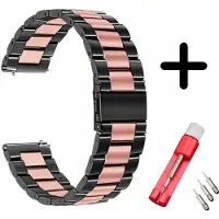 Strap-it bandje staal zwart/roze + toolkit - geschikt voor Garmin Vivoactive 4s / Venu 2s / Vivomove 3s