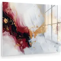 MuchoWow Glasschilderij 160x120 cm - Schilderij acrylglas - Rood - Abstract - Goud - Modern - Foto op glas - Muurdecoratie woonkamer - Wanddecoratie slaapkamer - Schilderijen