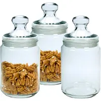 Luminarc Voorraadpot/bewaarpot - Set van 4x stuks - 1000 ml - glas - met deksel - glazen voorraadbus - potten