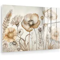 MuchoWow Glasschilderij 180x120 cm - Schilderij acrylglas - Bloemen - Beige - Natuur - Illustratie - Foto op glas - Muurdecoratie woonkamer - Wanddecoratie slaapkamer - Schilderijen