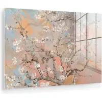 MuchoWow Glasschilderij 150x100 cm - Schilderij acrylglas - Amandelbloesem - Kunst - Van Gogh - Pastel - Foto op glas - Muurdecoratie woonkamer - Wanddecoratie slaapkamer - Schilderijen