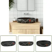 vidaXL Wastafel - Opzetwasbak - Opzetwasbak ovaal 59x40x15 cm keramiek zwart - Badkamerspiegel - Badkameraccessoires - Keramiek