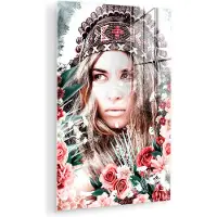 MuchoWow Glasschilderij 120x180 cm - Schilderij acrylglas - Vrouw - Bloemen - Indianentooi - Rozen - Bloemen - Foto op glas - Muurdecoratie woonkamer - Wanddecoratie slaapkamer - Schilderijen