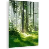 MuchoWow Glasschilderij - Acrylglas - Bos - Gras - Landschap - Boom - Muurdecoratie - Schilderij glas - 30x40 cm - Foto op glas - Wanddecoratie - Glasschilderij natuur