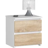 Akord Nachtkastje CL2 met 2 Lades / Furniture Factory / Wit – Sonoma Eik / 40 x 40 x 35 cm