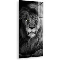 MuchoWow Glasschilderij - Foto op glas - Dieren - Leeuw - Ogen - Oranje - 80x160 cm - Acrylglas - Glasschilderij leeuw - Wanddecoratie glas - Woondecoratie - Woonkamer