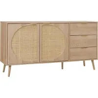 Sweeek Dressoir met 2 deuren 3 lades houtlook en rotan 150cm Naturel