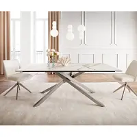 DELIFE Eetkamertafel Edge 200x100 keramiek Calacatta Luxe wit-goud-grijs kruisframe rechthoek RVS